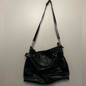 Lodis Black Croc-Embossed Shoulder Bag